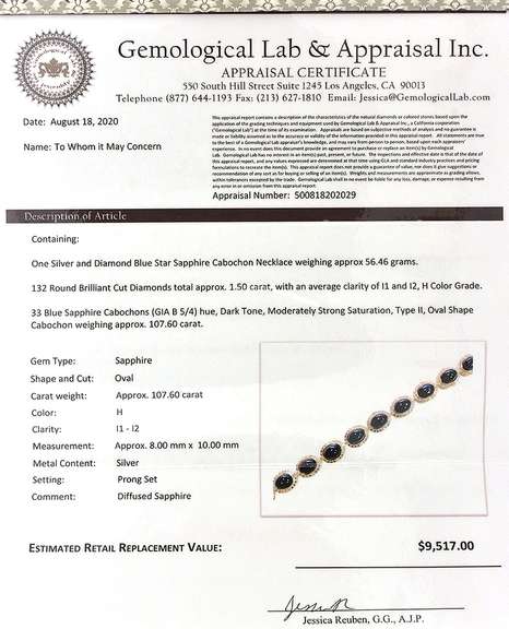 Mesmerizing 107.60 CTW Star Sapphire & Diamond Necklace in Sterling Silver