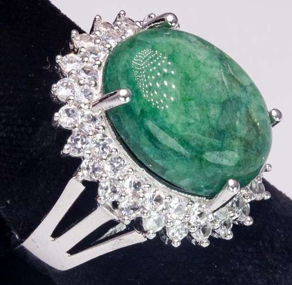 Huge Sparkling 12.60CT Emerald & Sapphire Ring, Sterling