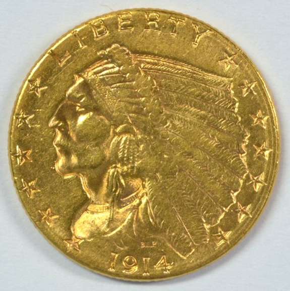 Better date 1914-D $2.50 Indian Gold Piece. Choice BU