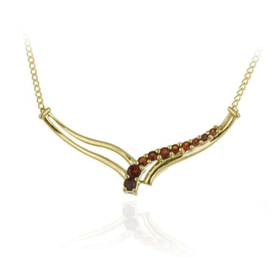 18K Gold over Sterling Silver Garnet Gemstone Jouney "V" Necklace