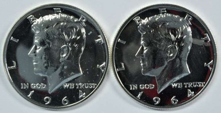2 Gem Proof 1964 'Accented Hair' Kennedy Half Dollar