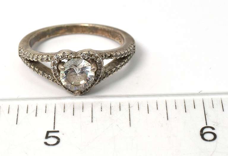 Sterling Silver White Stone Heart Ring