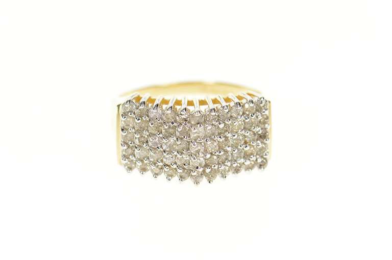 14K Yellow Gold 1.37 Ct Squared Diamond Statement Band Ring