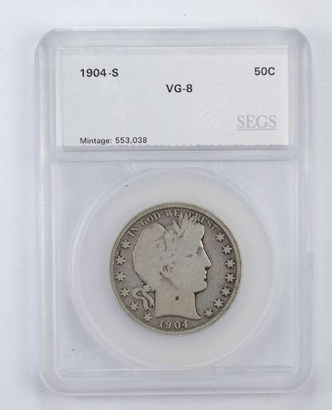 VG8 1904-S Barber Half Dollar - Graded by SEGS