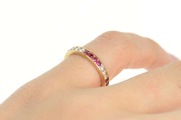 14K Yellow Gold 0.66 Ctw Ruby Diamond Eternity Wedding Band Ring