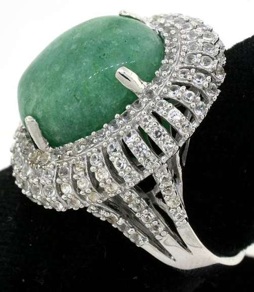 Awesome Massive 10.8CTS Natural Emerald & White Sapphire Ring in Sterling Silver