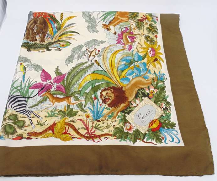 Gucci Silk Animal Print Green Scarf