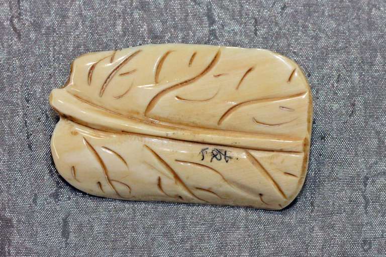 Natural Ivory Netsuke Happy Frog on a Leaf