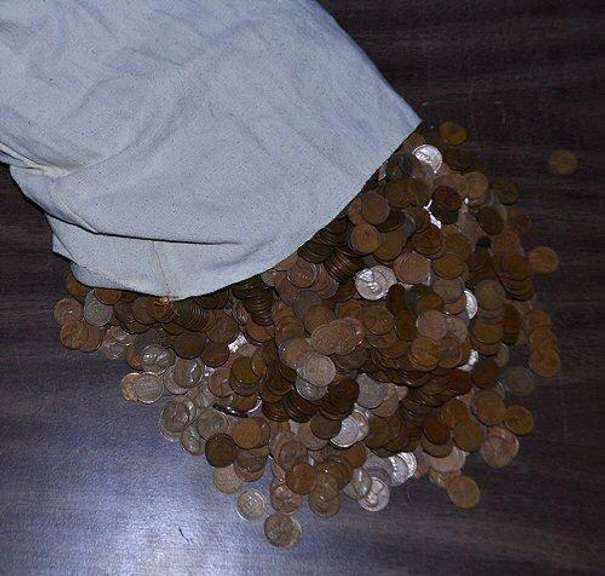 Giant Bag with 5000 Lincoln Wheat Cents from the 1930's