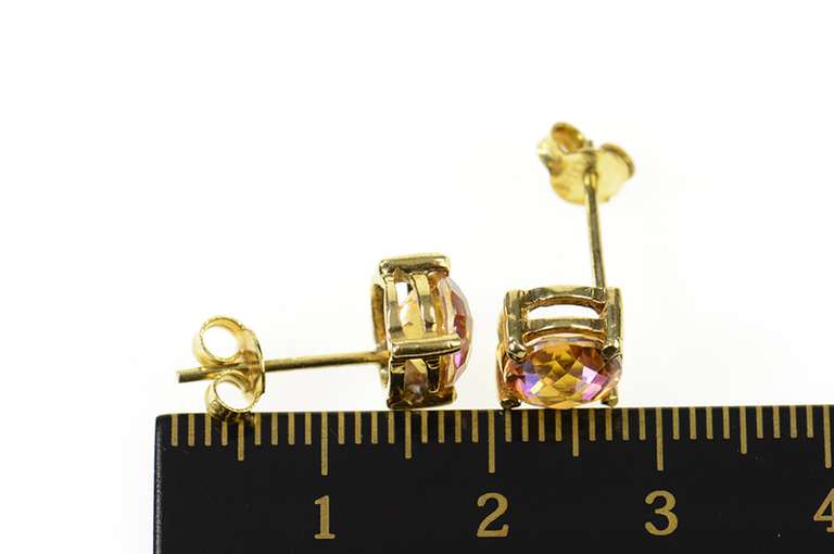 14K Yellow Gold Peach Mystic Topaz Round Faceted Stud Earrings
