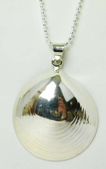 Huge Sterling Silver Shell Pendant & Chain