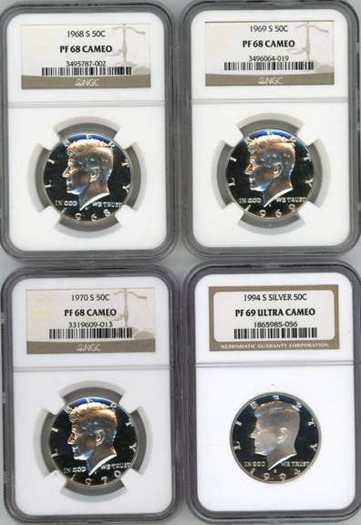 4 Superb NGC PF68 & 69 Cameo & Ultra Cameo Half Dollars