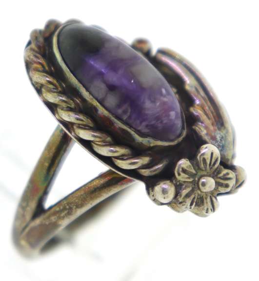 Sterling Silver Purple Glass Ring