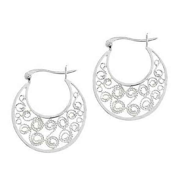 Sterling Silver 24mm Round Filigree Earrings