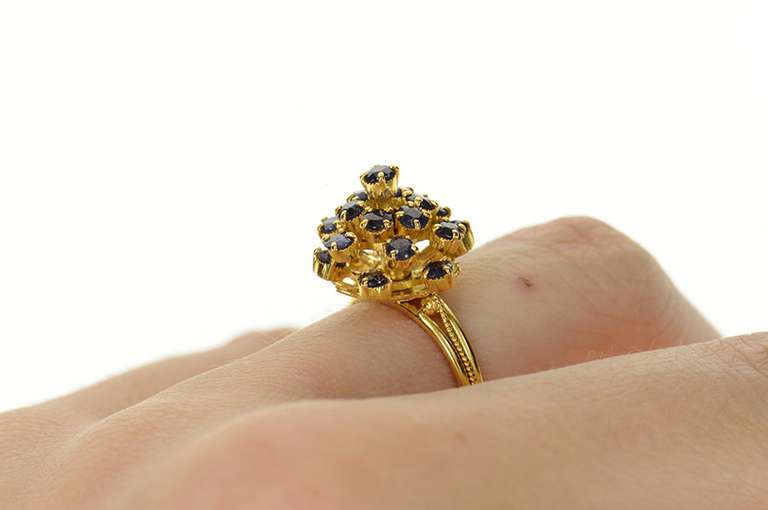 22K Yellow Gold 1960's Sapphire Tiered Spinner Cocktail Ring