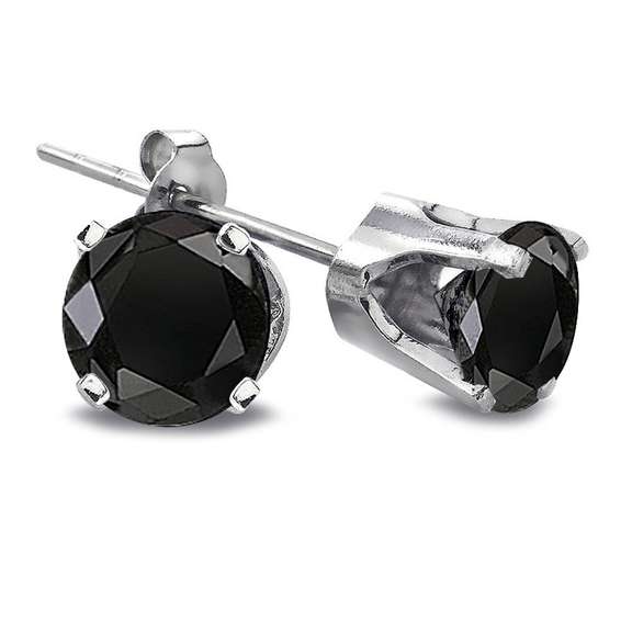 2 Ct Round Black Diamond 14K White Gold Stud Earrings