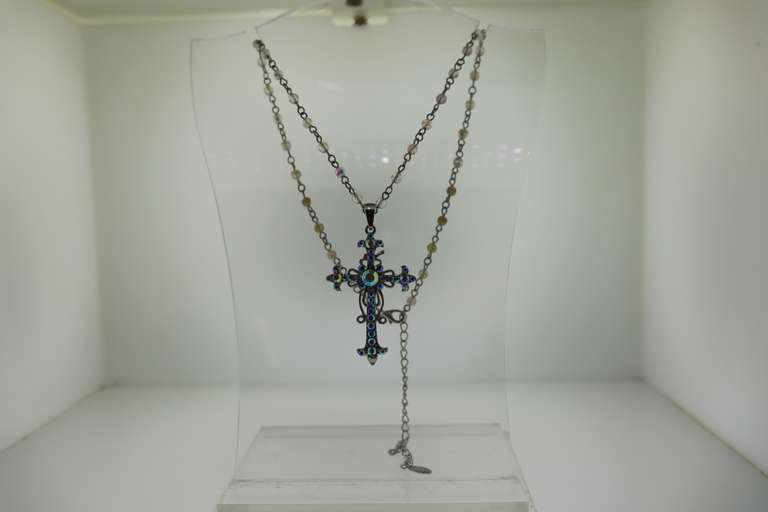Vintage VCLM Victorian White Beads Cross Necklace