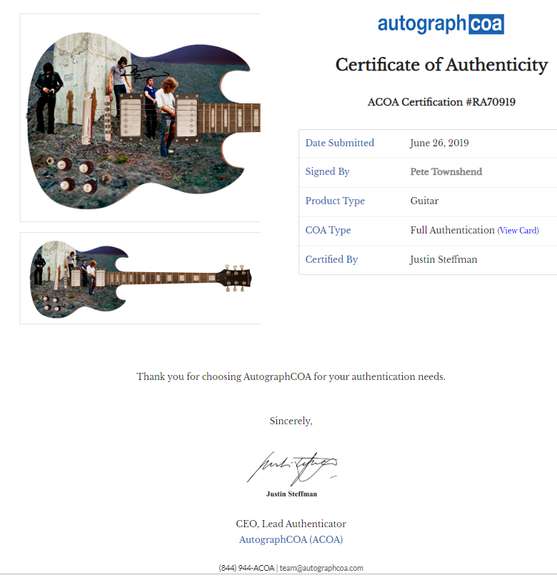 The Who Pete Townshend Autographed Graphics Guitar
