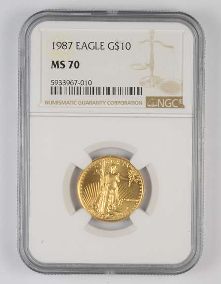 MS70 1987 $10 American Gold Eagle - 1/4 Oz. Fine Gold - Graded NGC