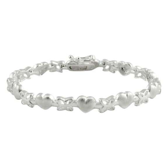 Sterling Silver Satin Heart & Flower Bracelet