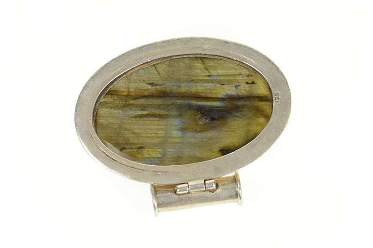 Sterling Silver Oval Natural Labradorite Cabochon Pendant