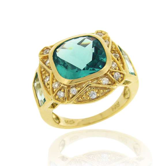 18K Gold over Sterling Silver 6.25ct Caribbean Mist CZ Square Fashion Ring