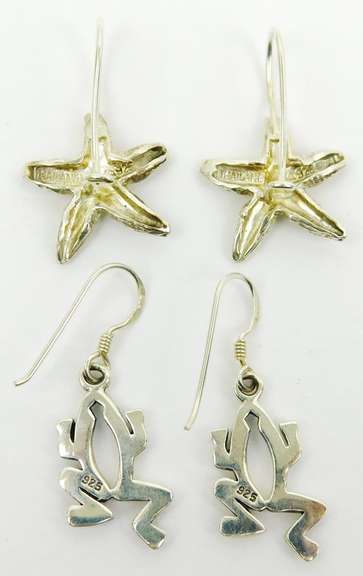 2 Pairs of Sterling Earrings - Frogs & Starfish