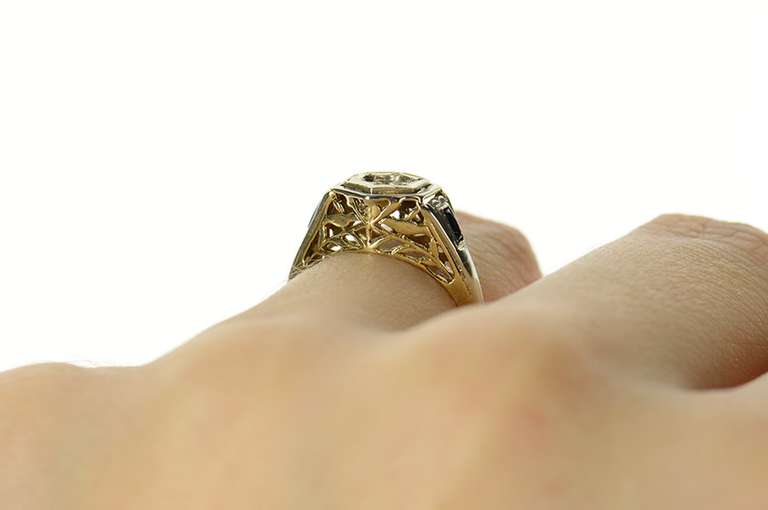 14K White Gold 4.1mm Art Deco Elaborate Engagement Setting Ring