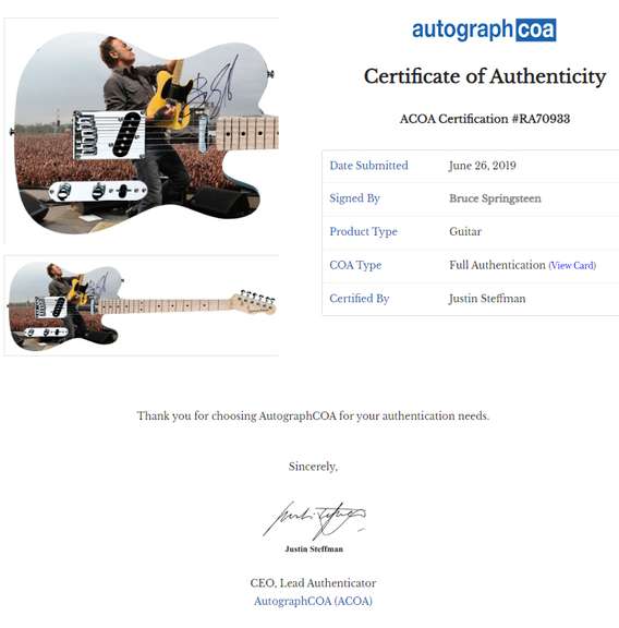 Bruce Springsteen Autographed Custom Graphics Guitar