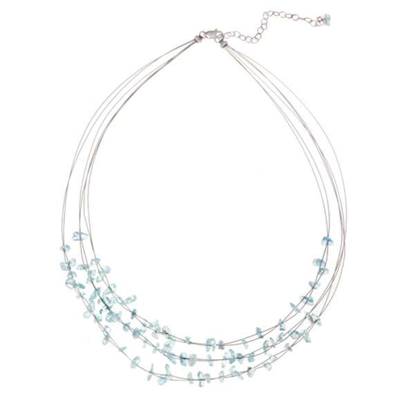 Sterling Silver Blue Quartz Chips 3-Row Graduating Necklace