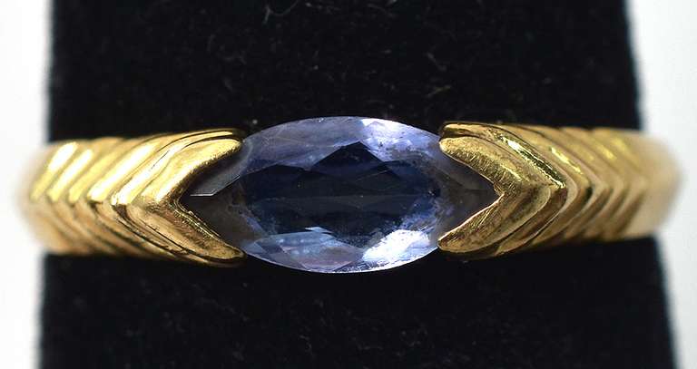 Lovely Blue Crystal Ring in 14KT Yellow Gold