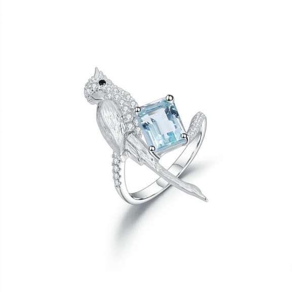 925 Sterling Silver, Flying Bird Blue Sky Topaz Gemstone Ring