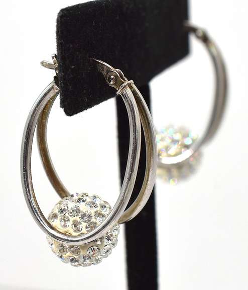 Set Of Sterling Silver White Stone Earrings