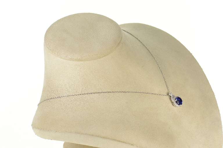 14K White Gold Ornate Round Syn. Sapphire Halo Statement Pendant