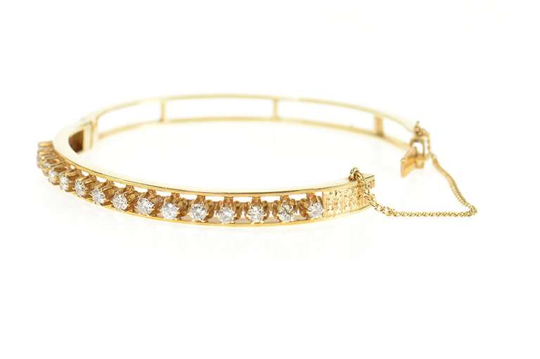 14K Yellow Gold 1.20 Ctw 1930's Diamond Ornate Classic Bangle Bracelet