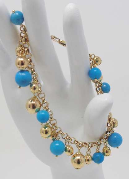 Fabulous Milor Blue Stone Gold Ball Bracelet