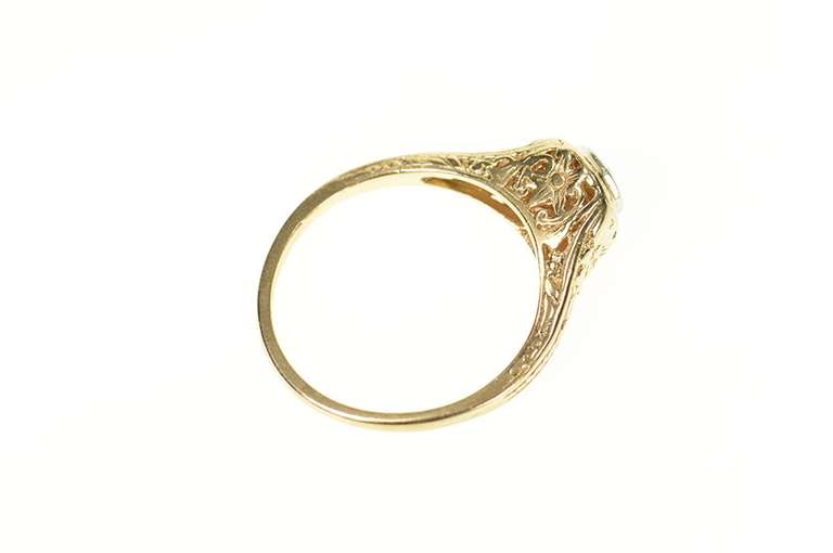 10K Yellow Gold Art Deco Floral Filigree Diamond Engagement Ring