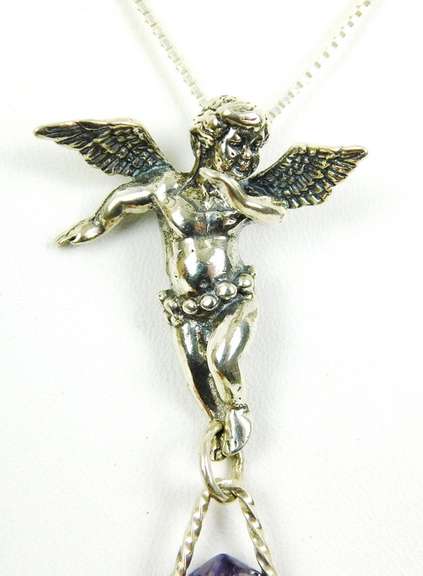 Wonderful Sterling Angel & Amethyst Prism Necklace