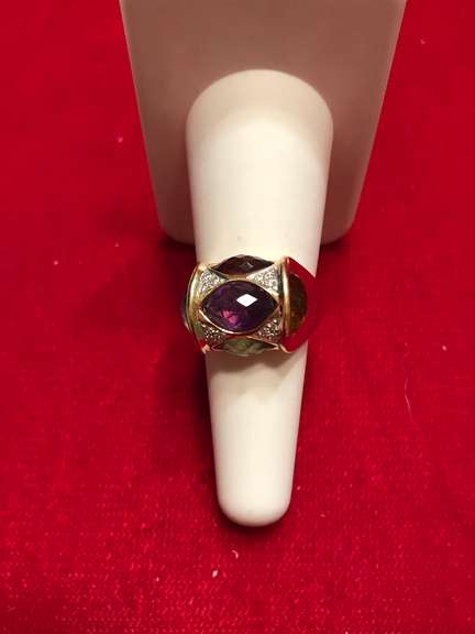 LADIES 18K GOLD MULTI COLOR AND DIAMOND RING
