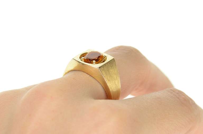 14K Yellow Gold Oval Citrine 1960's Retro Squared Statement Ring