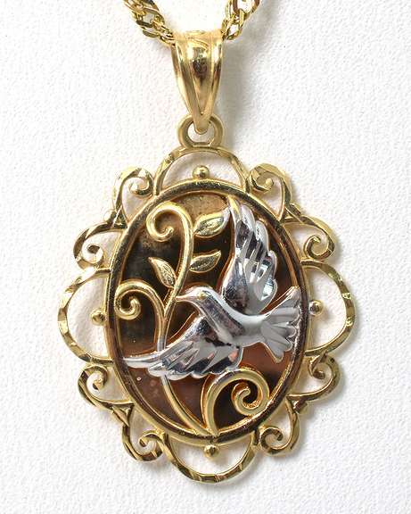 Breathtaking Dove Pendant in 2-Tone Gold