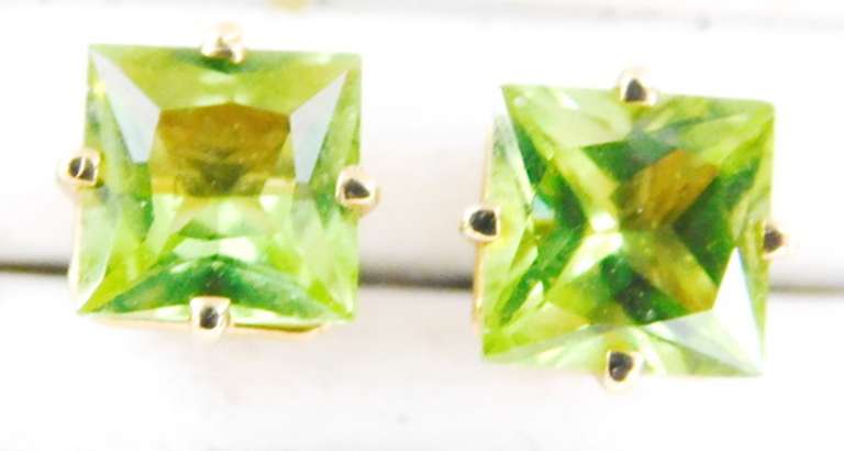 14K Princess Cut Peridot Stud Earrings