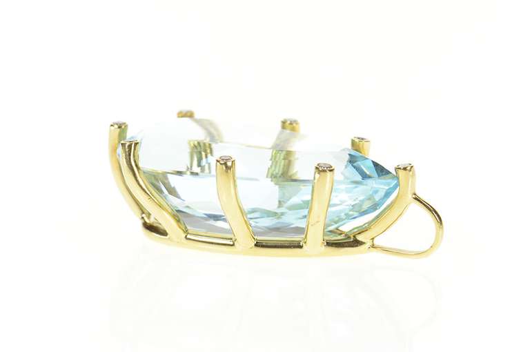 14K Yellow Gold 76.00 Ctw Pear Blue Topaz Diamond Pendant