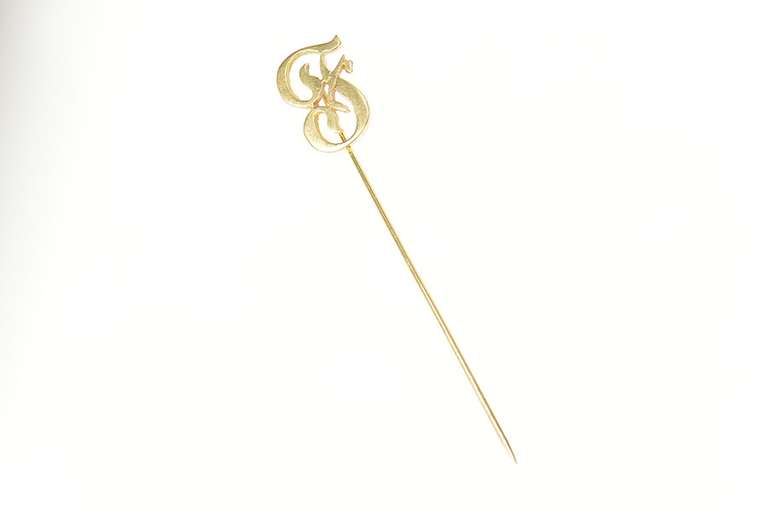 14K Yellow Gold F Old English Letter Monogram Initial Stick Pin