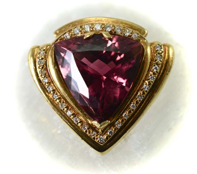 Gorgeous Vibrant Orange-Pink Tourmaline and Diamond 14K Slider