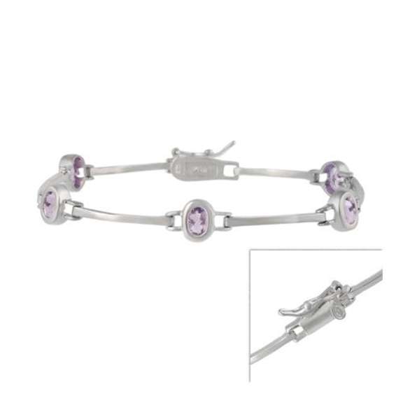 Sterling Silver Amethyst Oval Station Bracelet