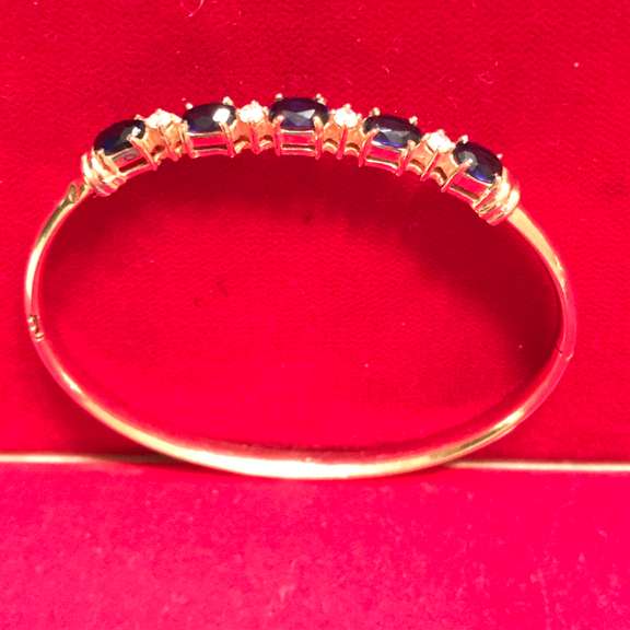 LADIES 14K GOLD WITH SAPPHIRE AND DIAMOND BANGLE