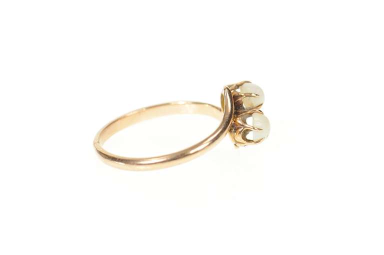10K Yellow Gold Victorian Natural Opal Two Stone Bypass Ring