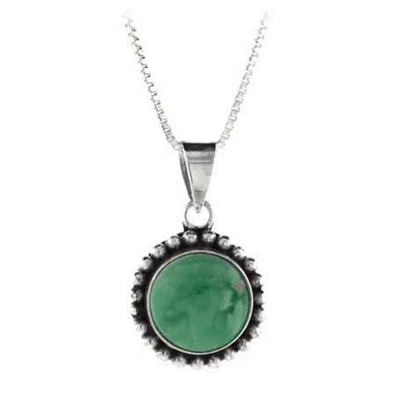 Sterling Silver Genuine Variscite Stone Bali Beaded Circle Pendant
