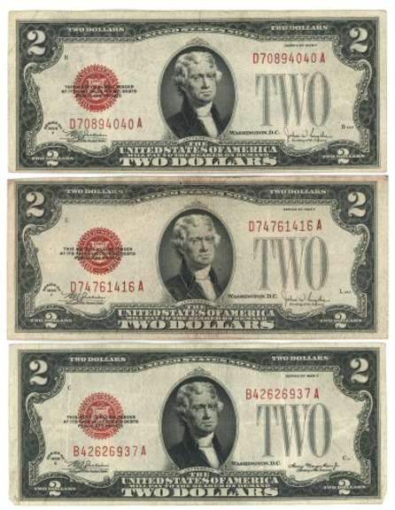3 Nicer 1928 Series Small Size $2 Red Seal Notes